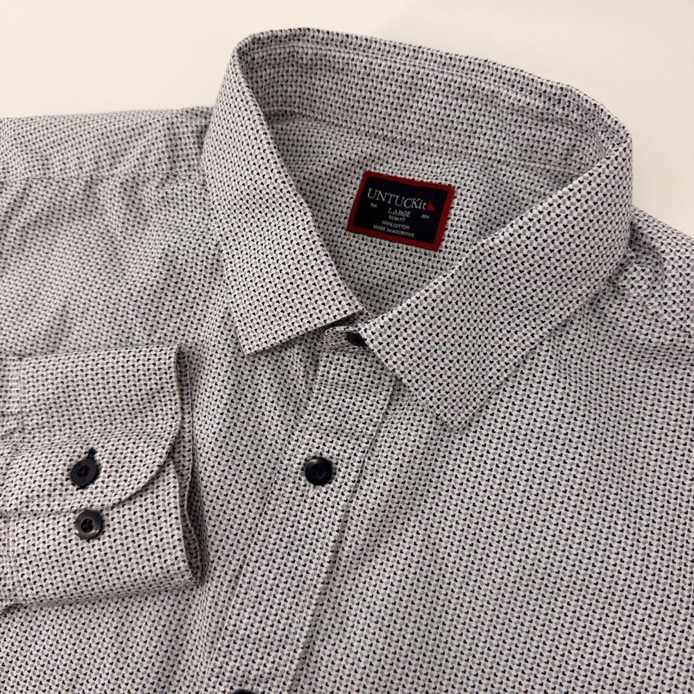 UNTUCKit Boyden Button Down Mens Large Slim Fit Blue Geometric 40470
